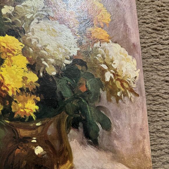 Bouquet in Brass Yellow Flowers Vase Lithograph Art Mid Century Modern 16x20 - Picture 11 of 12